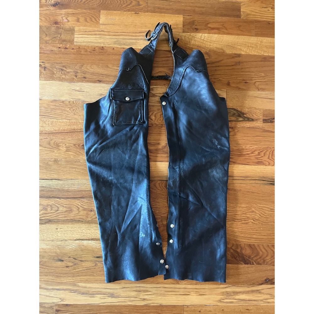 Vintage Black Leather Motorcycle Chaps